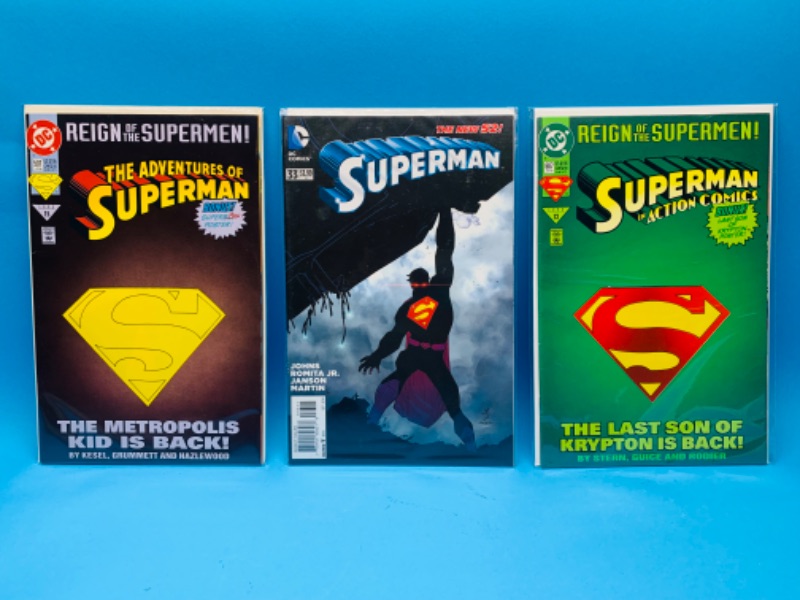 Photo 1 of 987520…3 Superman comics in plastic sleeves 