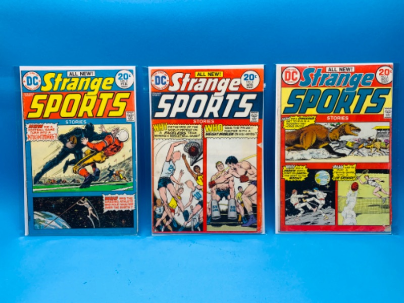 Photo 1 of 987546…3 vintage $.20 strange sports comics in plastic sleeves 