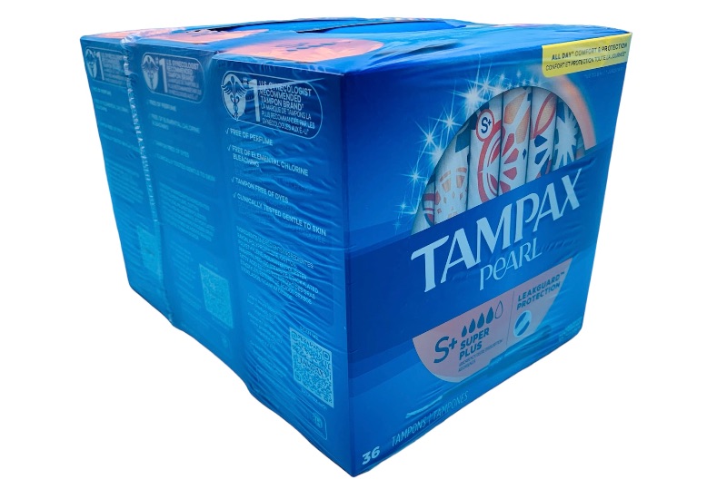 Photo 1 of 987663…3 boxes of Tampax Pearl super plus tampons 36 in each box 