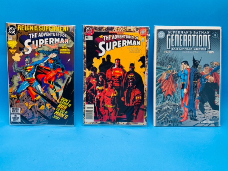 Photo 1 of 987826…  3 Superman comics in plastic sleeves 