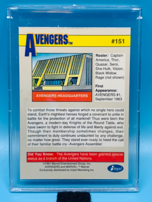 Photo 2 of 987953…1991 marvel teams Avengers card 151  in hard plastic case 