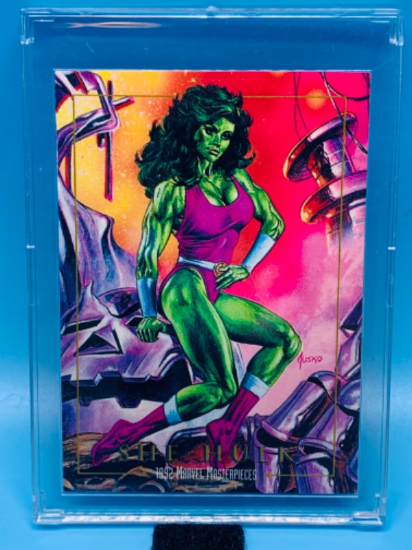 Photo 1 of 987956…1992 marvel masterpieces She-Hulk card 82  in hard plastic case 