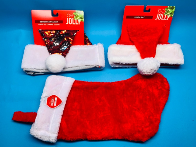 Photo 1 of 988129… plush Santa hat, stocking, and sequin hat 