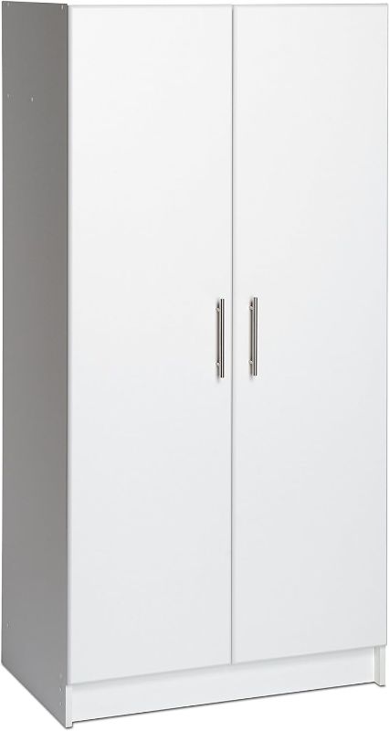 Photo 1 of Prepac Elite Functional Wardrobe Closet Cabinet with Hanging Rail, Simplistic 2-Door Armoire Portable Closet 32" W x 35" H x 20" D, White, WEW-3264
