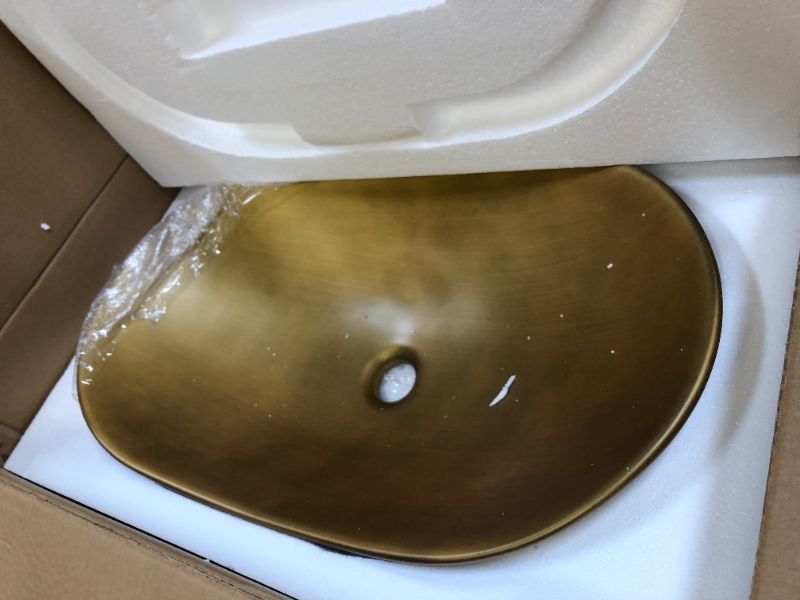 Photo 2 of Davivy 24.5'' X 13.8'' Gold Bronze Oval Vessel Sink with Pop Up Drain,Boat Shape Bathroom Vessel Sink,Bathroom Sinks Above Counter,Ceramic Vessel Sink,Counter top Sink,Oval Sink Bowls for Bathroom