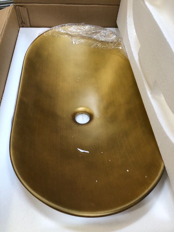 Photo 3 of Davivy 24.5'' X 13.8'' Gold Bronze Oval Vessel Sink with Pop Up Drain,Boat Shape Bathroom Vessel Sink,Bathroom Sinks Above Counter,Ceramic Vessel Sink,Counter top Sink,Oval Sink Bowls for Bathroom