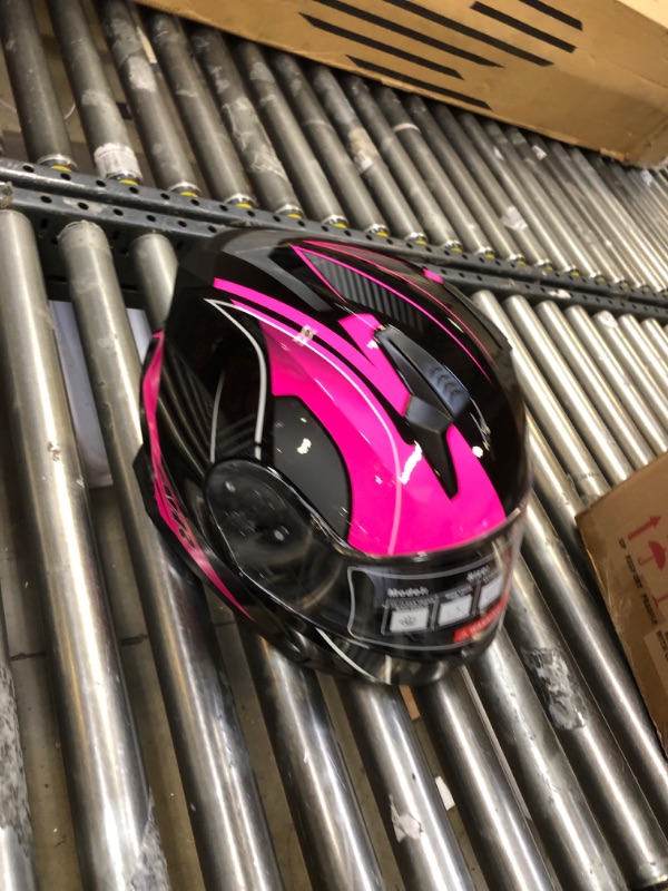 Photo 2 of AHR Motorcycle Helmet Dual Visor Modular Flip up Full Face Helmet DOT Approved - AHR Helmet Run-M1 & M3 for Adult Motorbike Street Bike Moped Racing M3 - Black Pink Medium