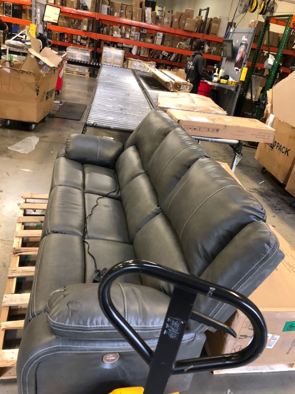 Photo 1 of  3 SEAT GREY LEATHER COUCH---      THERE ARE SOME DAMAGES TO THE COUCH VIEW PICTURES --