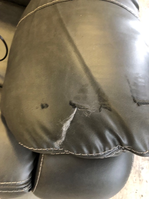Photo 2 of  3 SEAT GREY LEATHER COUCH---      THERE ARE SOME DAMAGES TO THE COUCH VIEW PICTURES --