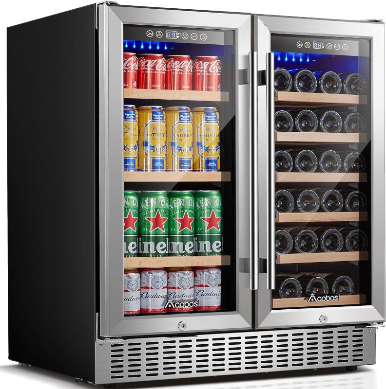 Photo 1 of AAOBOSI Wine and Beverage Refrigerator,30 Inch Dual Zone Wine Cooler Built-in or Freestanding-Hold 28 Bottles and 80 Cans Wine Beverage Fridge with Soft LED Light,2 Safety Locks,Stainless Steel
