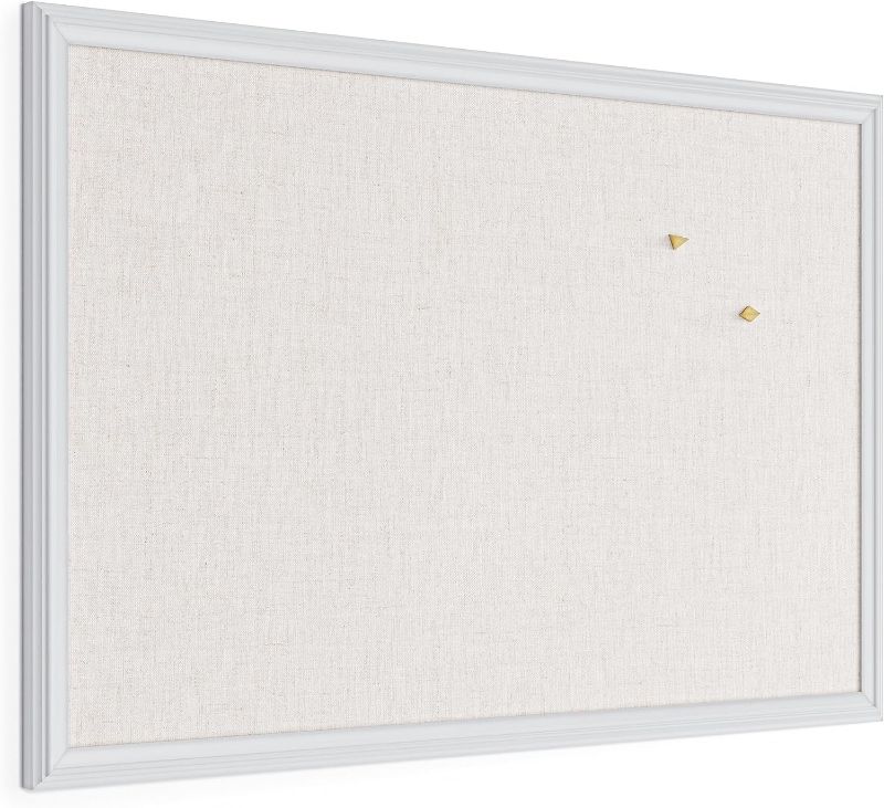 Photo 1 of U Brands Farmhouse Linen Bulletin Board, 30 x 20 Inches, White Wood Frame (2074U00-01)
