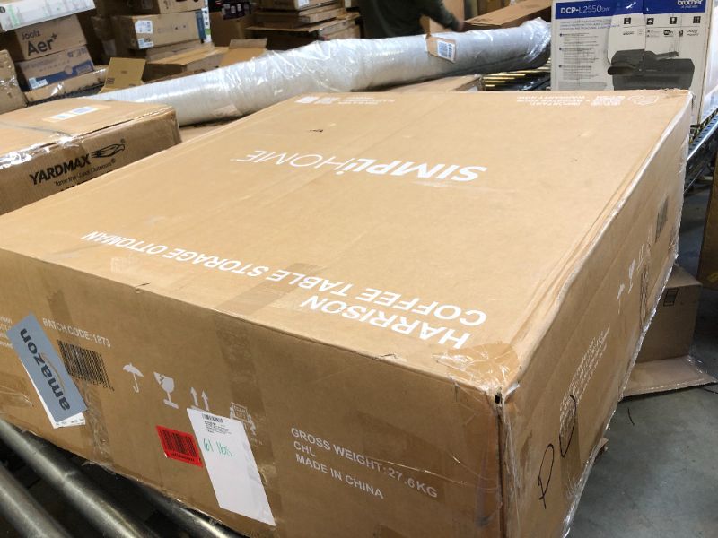 Photo 1 of SIMPLIHOME Harrison 36 inch Wide Square Coffee Table Lift Top Storage Ottoman in Upholstered Distressed Umber Brown Tufted Faux Leather for the Living Room, Distressed Umber Brown 36 inch Coffee Table Storage Ottoman