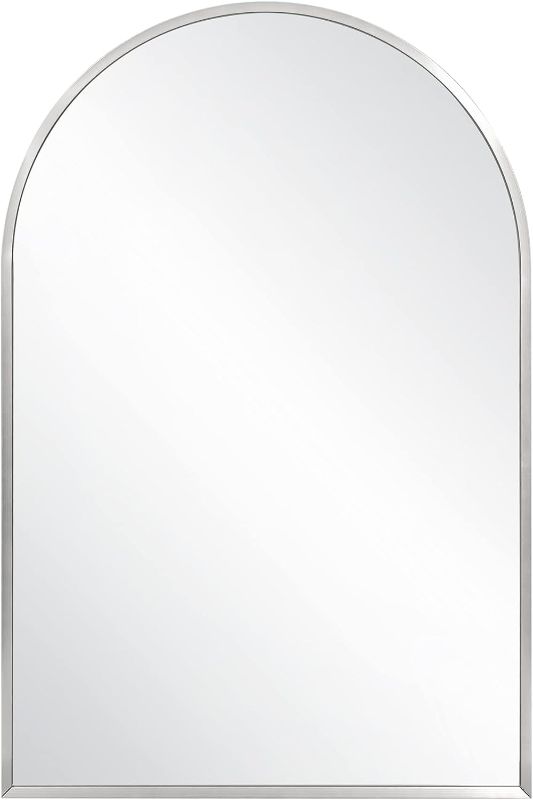 Photo 1 of 36 in. H x 24 in. W Vanity Mirror with Metal Frame for Bathroom, Bedroom, Entryway, Modern Arch Top Wall Mirror (Sliver)
