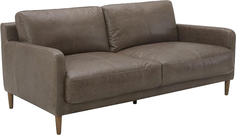 Photo 1 of Amazon Brand – Rivet Modern Deep Leather Sofa Couch with Wood Feet, 72"W, Gray
