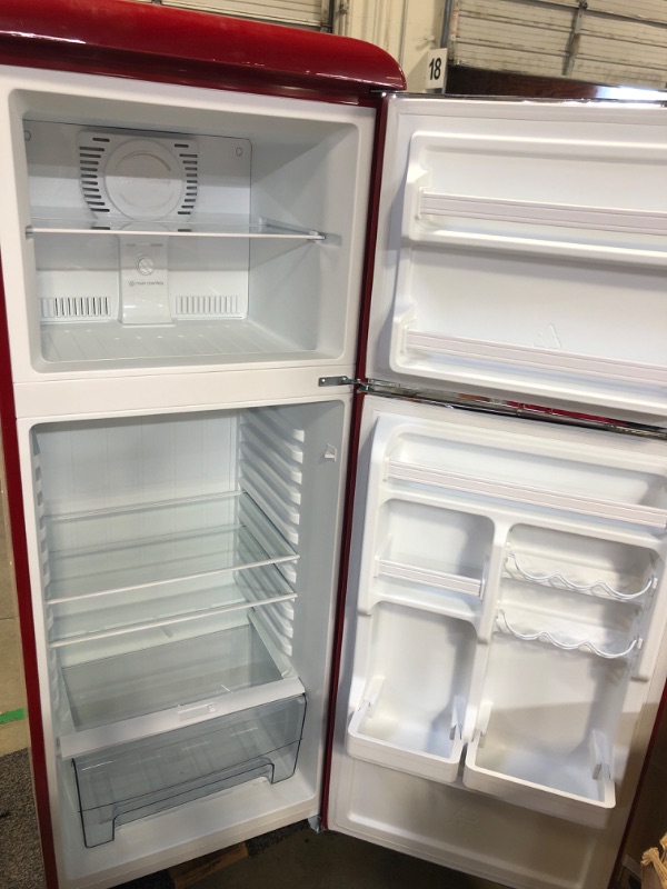 Photo 3 of 10.0 cu. ft. Retro Top Freezer Refrigerator with Dual Door True Freezer, Frost Free in Red
