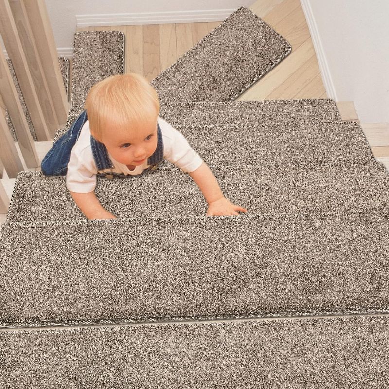 Photo 1 of 
PURE ERA Carpet Stair Treads Ultra Plush Soft Bullnose Indoor Stair Protectors Pet Friendly Non-Slip Skid Resistant Tape Free Washable Reusable (14 Pieces, Brown)
