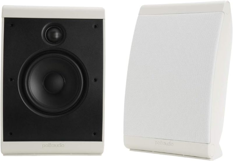 Photo 1 of Polk Audio OWM 3 Sound Wall Mount Speakers, White & Polk Audio PSW10 Floor Standing Subwoofer, Black
