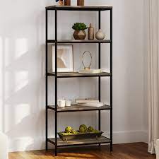 Photo 2 of Lavish Home 5-Tier Bookshelf - Open Industrial Style Etagere Wooden Shelving Unit - Rustic Decoration for Storage and Display (Gray Woodgrain) Grey