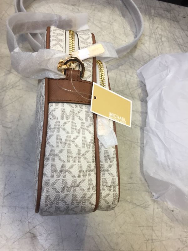 Photo 2 of Michael Kors Jet Set Travel Signature PVC Medium Logo Chain Crossbody Flight Bag Vanilla