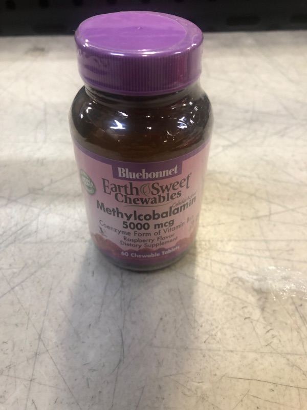 Photo 2 of Bluebonnet Nutrition EarthSweet Chewables Cellular Active Methylcobalamin 5000mcg, Soy-Free, Gluten-Free, Non-GMO, Kosher, Dairy-Free, Vegan, 60 Chewable Tablets, 60 Servings, Raspberry Flavor