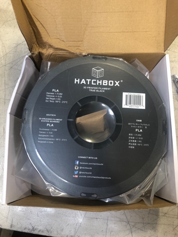 Photo 2 of Hatchbox PLA 3D Printer Filament, Dimensional Accuracy +/- 0.03 mm, 1 kg Spool, 1.75 mm, Black