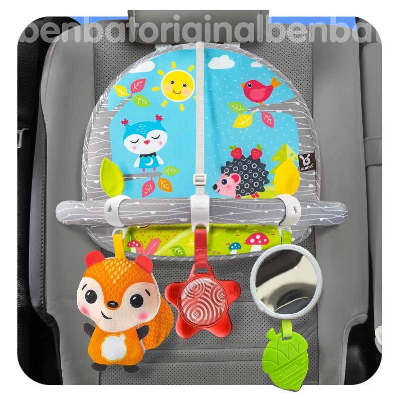 Photo 1 of Car Seat Toys For Babies - Double Sided Rear Facing Carseat Toy With Baby Mirror For Infants Girls And Boys 0+ Month by BENBAT - Blue
