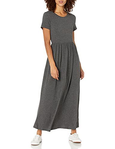 Photo 1 of Amazon Essentials Women's Short-Sleeve Waisted Maxi Dress (Available in Plus Size), Charcoal Heather, Medium
