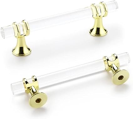 Photo 1 of 10 Pack Brass Round Kitchen Glass Cabinet Pulls, 3-1/2 inch Hole Center, Brass Crystal Dresser Drawer Pulls 5-3/8" Overall Length
