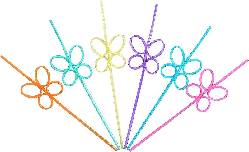 Photo 1 of 18 pcs Butterfly Party Straws Crazy Silly Straws for Kids & Adults Butterfly Birthday Decorations Bachelorette Party Favors
