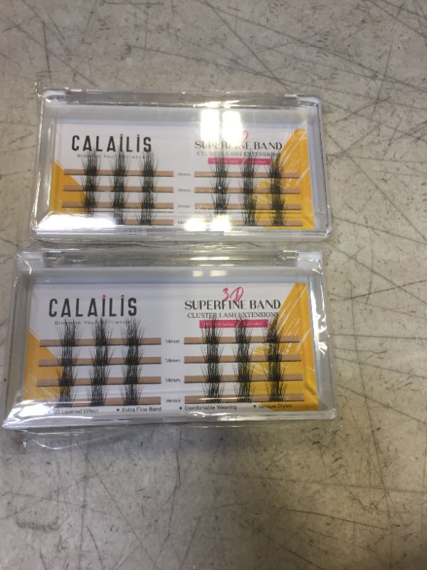 Photo 2 of 2 PACK- Lash Clusters,CALAILIS Cluster Lashes Individual Lashes Superfine Brand Natural Look Reusable DIY Eyelash Extension 0.07mm 24Pcs Eyelash Clusters(Style5 14mm Black Brand) Black Band-#5-14mm