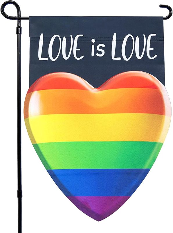 Photo 1 of 2 PACK - Love is Love Rainbow Pride Garden Flag, YEAHOME Rainbow Heart Shaped LGBTQ Pride Flag, Vertical Double Sided Polyester 12.5x18 inch Gay Pride Decor, Outdoor Decorations for for Patio, Garden
