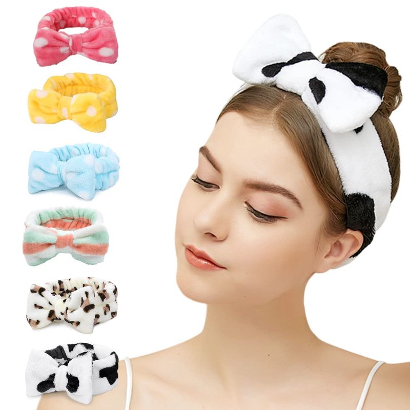 Photo 1 of GORGOU 6 Pcs Headbands for Washing Facial Makeup Hair Band Bow Microfiber Head Wraps Spa Headband Elastic Shower Head Band Hair Accessories for Women and Girls
