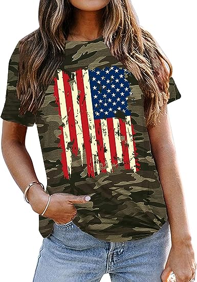 Photo 1 of American Flag Shirt Women 4th of July Patriotic T-Shirt Star Stripes USA Tees Casual Graphic Tops
