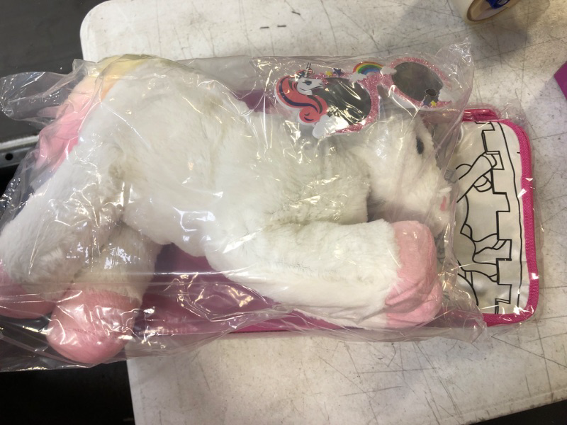 Photo 2 of Dazmers Magical Unicorn Stuffed Animals Gift Set - 15" - Plush Unicor with Pink Sunglasses, Purse, Sparkling Gem Stones, Glitter, and 5 Markers - Perfect for Girls Who Love Unicorns, Stuffed Plushie