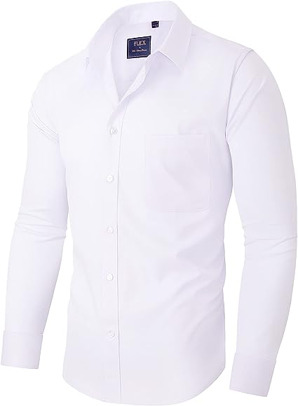 Photo 1 of Alimens & Gentle Men's Dress Shirts Wrinkle-Free Long Sleeve Stretch Solid Formal Business Button Down Shirt with Pocket
