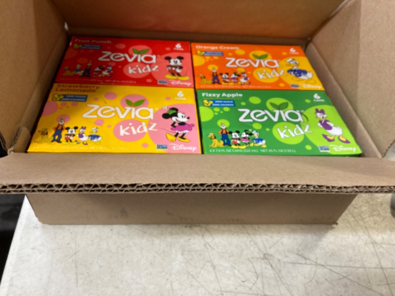 Photo 2 of Zevia Zero Sugar Kids, 4-Flavor Classic Variety, Sparkling Drink, 7.5 Fl Oz (Pack of 24) Expired 
