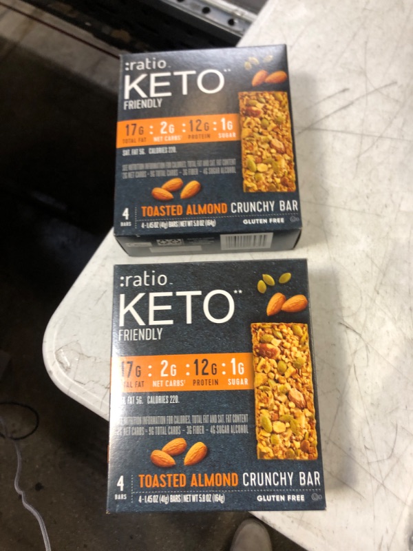 Photo 2 of :ratio KETO Friendly Crunchy Bars, Toasted Almond, Gluten Free Snack, 4 ct Toasted Almond 4 Count (Pack of 2) EXP AUG 20 2023