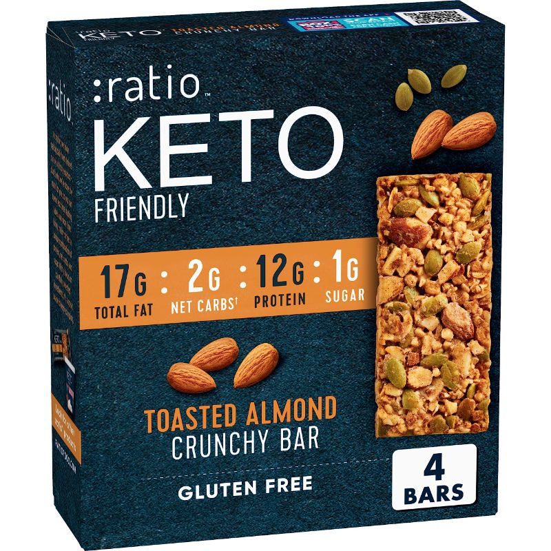 Photo 1 of :ratio KETO Friendly Crunchy Bars, Toasted Almond, Gluten Free Snack, 4 ct Toasted Almond 4 Count (Pack of 2) EXP AUG 20 2023