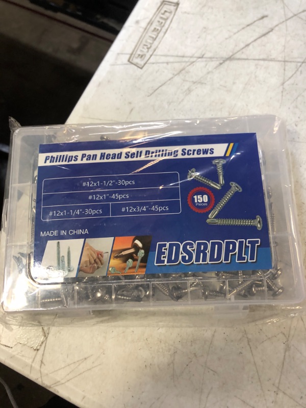 Photo 2 of EDSRDPLT #12 Self Tapping Screws Pan Head Tapping Screws Assortment Kit, Length 3/4'' to 1-1/2'', 150Pcs 410 Stainless Steel Self Tapping Screws for Sheet Metal Attach Metal Lath to Steel Studs #12 4 sizes Pan head tapping screws, 150pcs