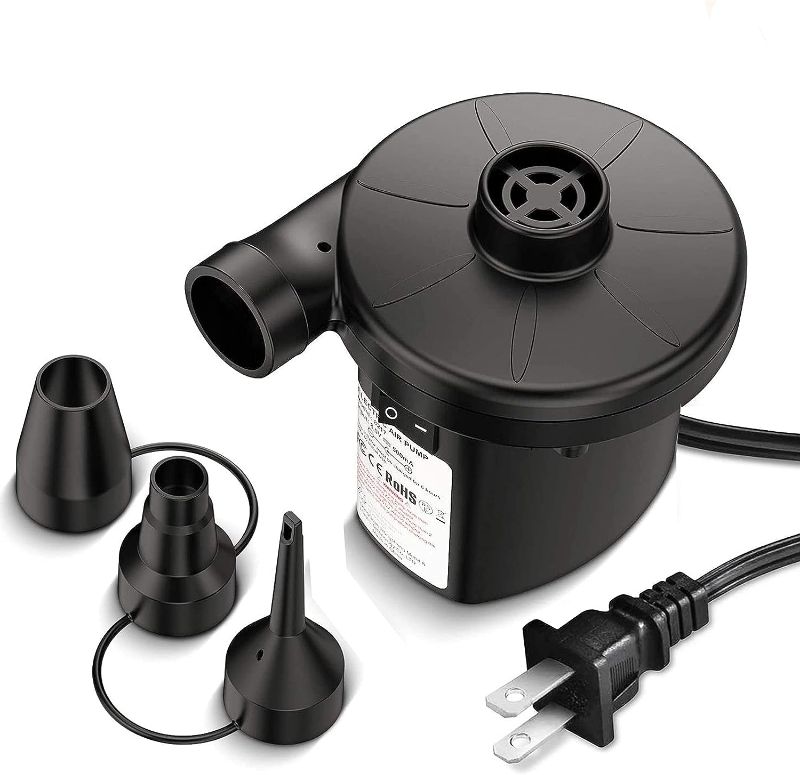 Photo 1 of Electric Air Pump with 3 Nozzles, Portable Pump for Inflatables Couch, Pool Floats, Swimming Ring, Air Mattress Beds, Inflator/Deflator Pumps, 110V AC/60Hz 130W
