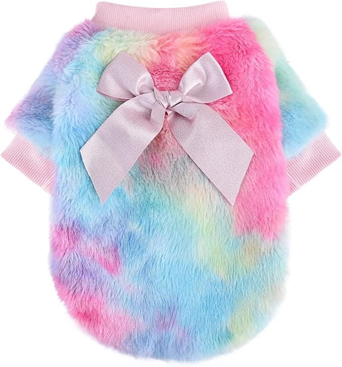 Photo 1 of Dog Sweaters for Small Dogs, Chihuahua Fleece Clothes, XS Dog Clothes Winter Warm Puppy Sweaters Boys Girls Tiny Dog Outfits for Teacup Yorkie, Pet Cat Clothing ( tie-Dyed, SIZE: LARGE ) 
