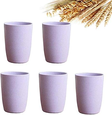 Photo 1 of MBBITL 5-Pack Wheat Straw Unbreakable Reusable Drinking Cup Healthy Tumbler (12 OZ) - Purple
