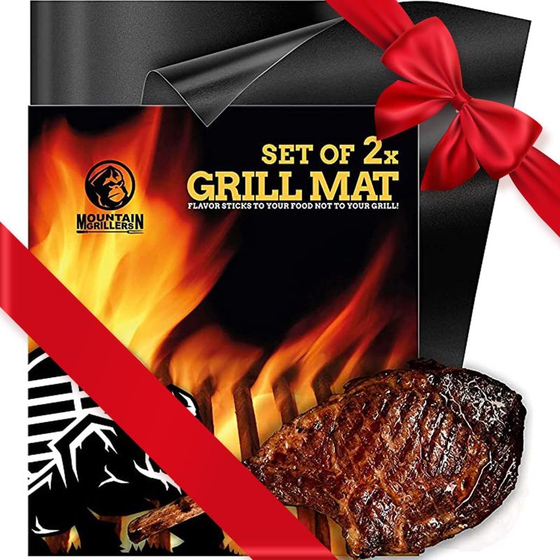 Photo 1 of  ( PACK OF 2 ) Mountain Grillers BBQ Grill Mat Non-Stick - Heavy Duty BBQ Grilling Mats for Gas Grill or Charcoal - Nonstick Grill Mat Outdoor Easy Use - Reusable Set of 2 Grill BBQ Mat
