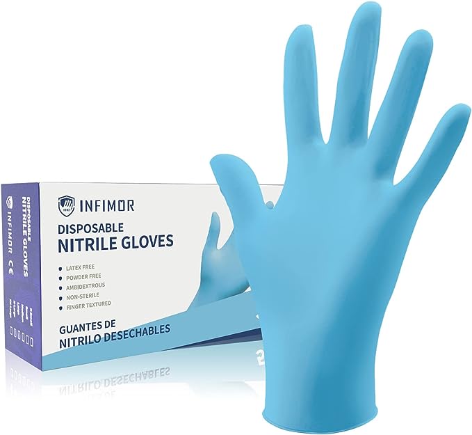 Photo 1 of  ( PACK OF 2 ) Infimor Gloves Nitrile Disposable Latex Free, 4 mil Powder Free Food Grade, Fingertips Textured Cleaning Supplies 50Pcs XL
