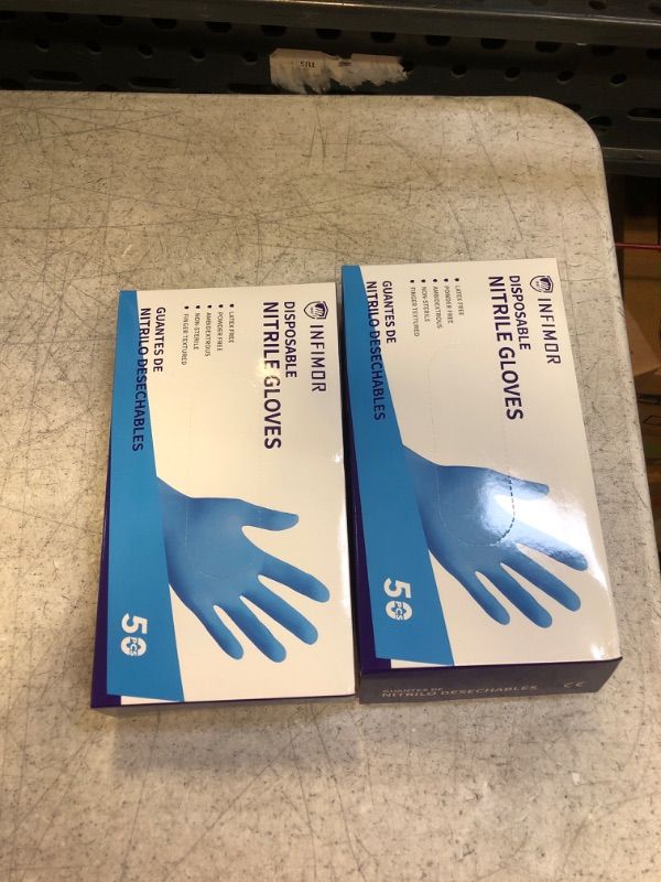 Photo 2 of  ( PACK OF 2 ) Infimor Gloves Nitrile Disposable Latex Free, 4 mil Powder Free Food Grade, Fingertips Textured Cleaning Supplies 50Pcs  XL
