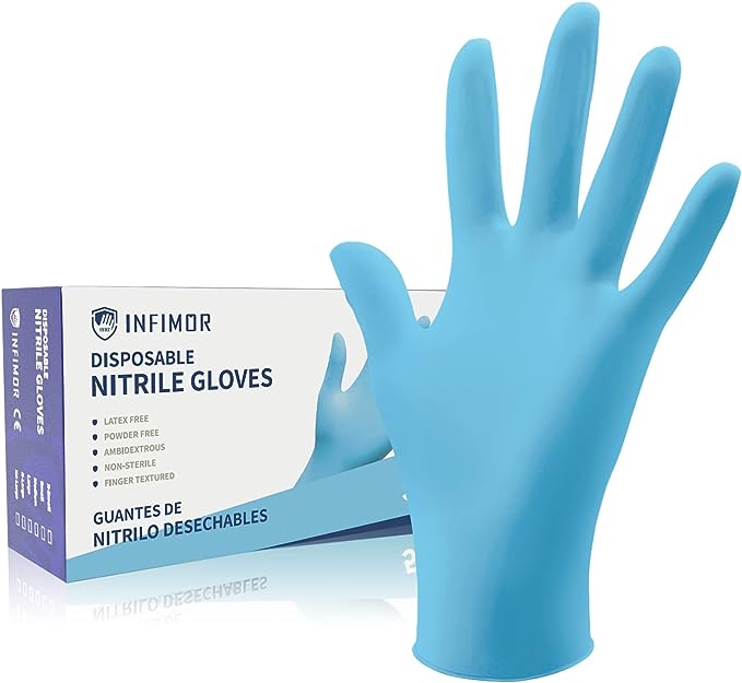 Photo 1 of  ( PACK OF 2 ) Infimor Gloves Nitrile Disposable Latex Free, 4 mil Powder Free Food Grade, Fingertips Textured Cleaning Supplies 50Pcs  XL
