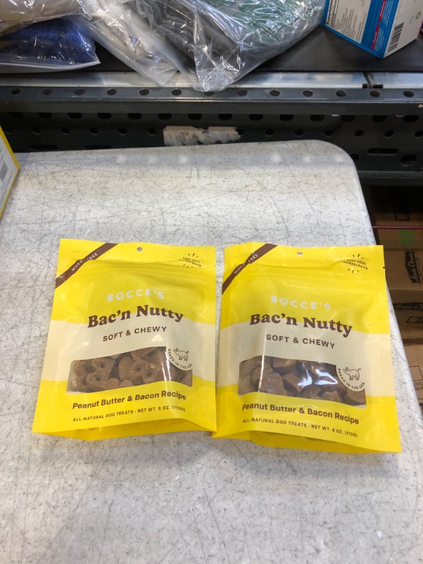 Photo 2 of  ( PACK OF 2 ) Bocce's Bakery Oven Baked Bac'n Nutty Treats for Dogs, Wheat-Free Everyday Dog Treats, Made with Real Ingredients, Baked in The USA, All-Natural Soft & Chewy Cookies, PB & Bacon Recipe, 6 oz Bacon Nutty ( EXP:11/10/24) 