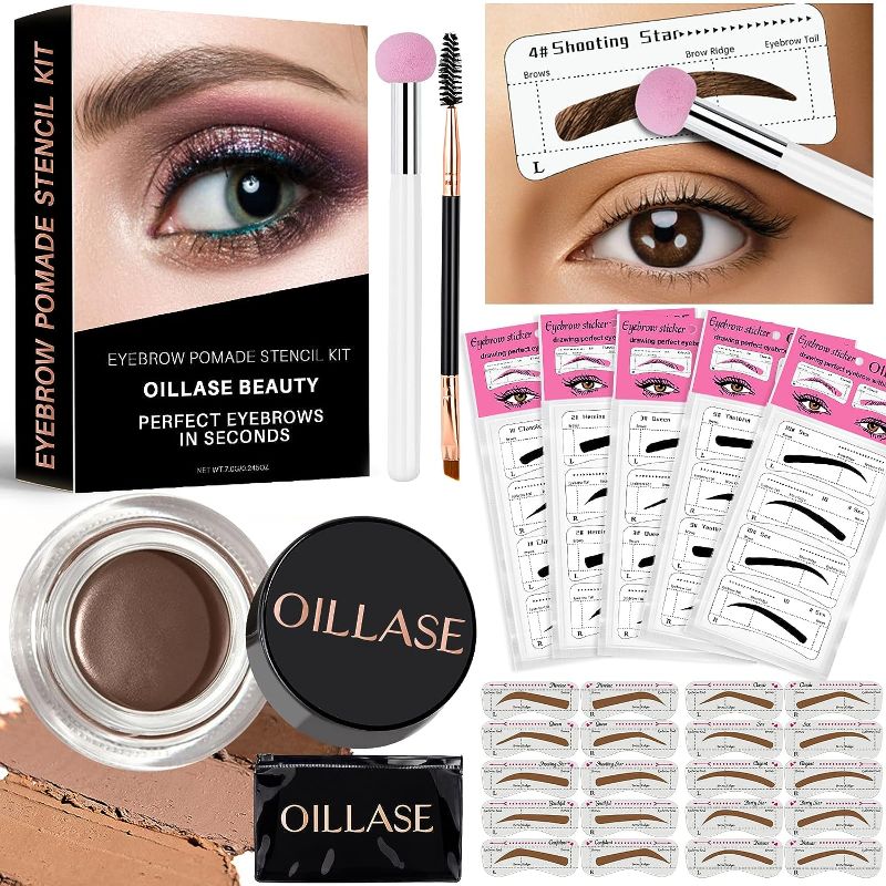 Photo 1 of Eyebrow Stamp Stencil Kit - Eye Brow Stamping Kit, Brow Stencil and Stamp Kit, Eyebrow Stamp Trio Kit for Women, 20 Reusable Brow Stencils, Waterproof Long-Lasting Perfect Bushy Eyebrows
