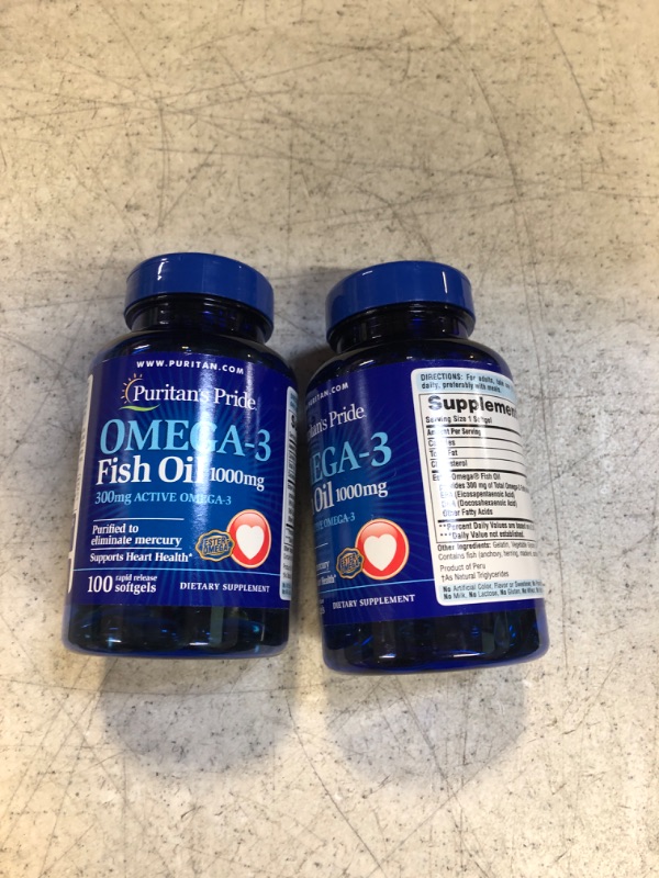 Photo 2 of  ( PACK OF 2 ) Puritans Pride Omega-3 Fish Oil 1000 Mg, 100 Count EXP:10/24)