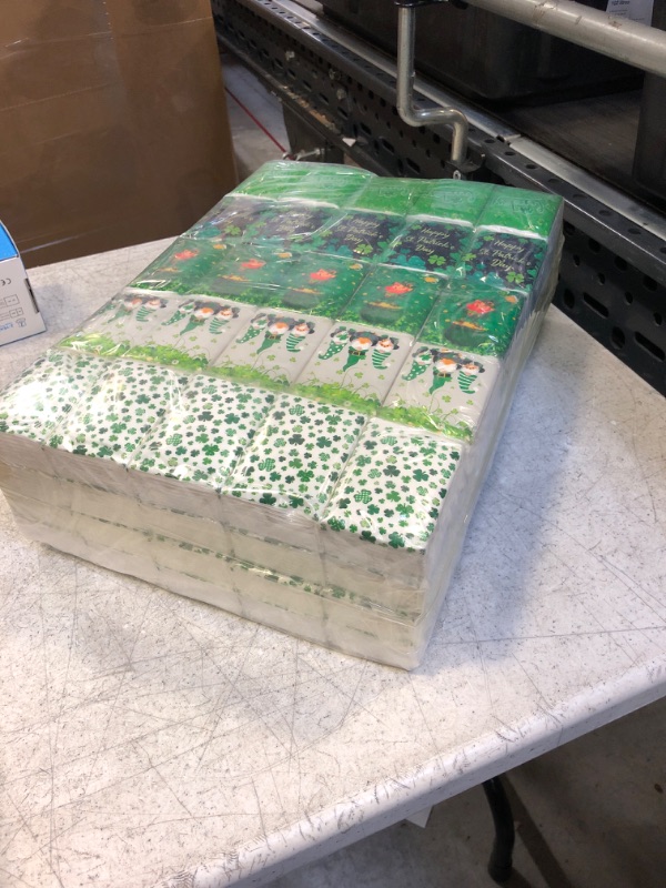 Photo 2 of 100 Bulk St. Patrick's Day Pocket Facial Tissues Clover Happy Green Shamrock Mini Tissues White Travel Size Individual Tissue for Party Favors Holiday Travel Supplies